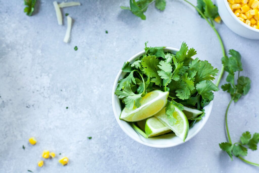 Cilantro with limes and corn
