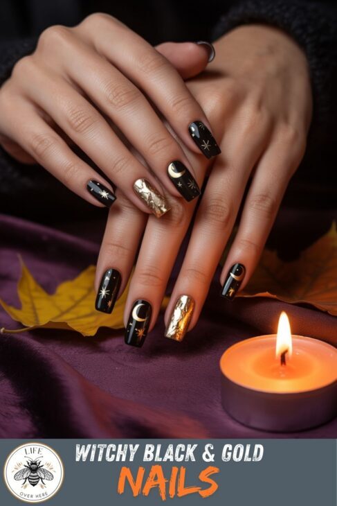 Witchy Black Gold Nails